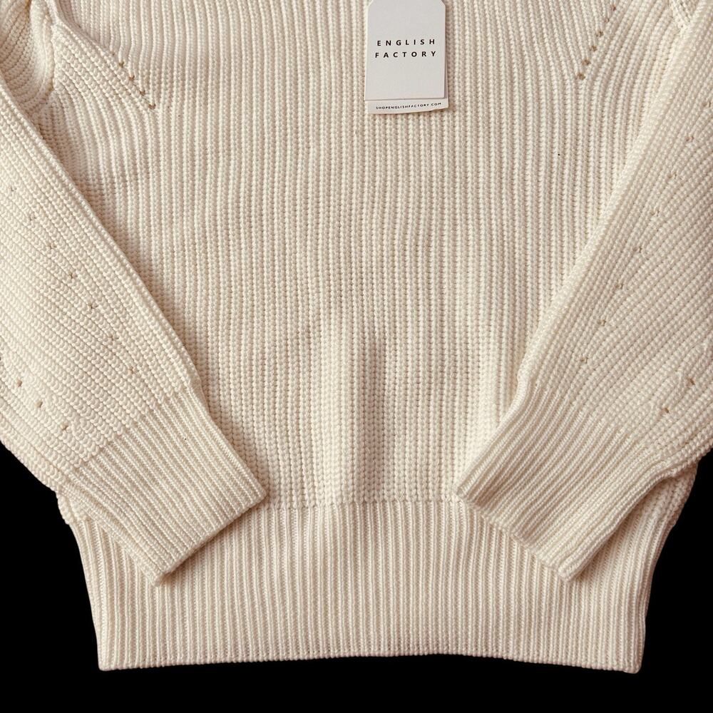 Anthropologie English Factory Women’s Ivory Ribbed Preppy Puff Sleeve Sweater XS - Picture 4 of 16